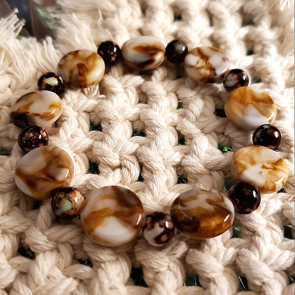 Oblate-shape imitation 15mm stone bracelet & earrings set handmade. - Picture 3 of 7